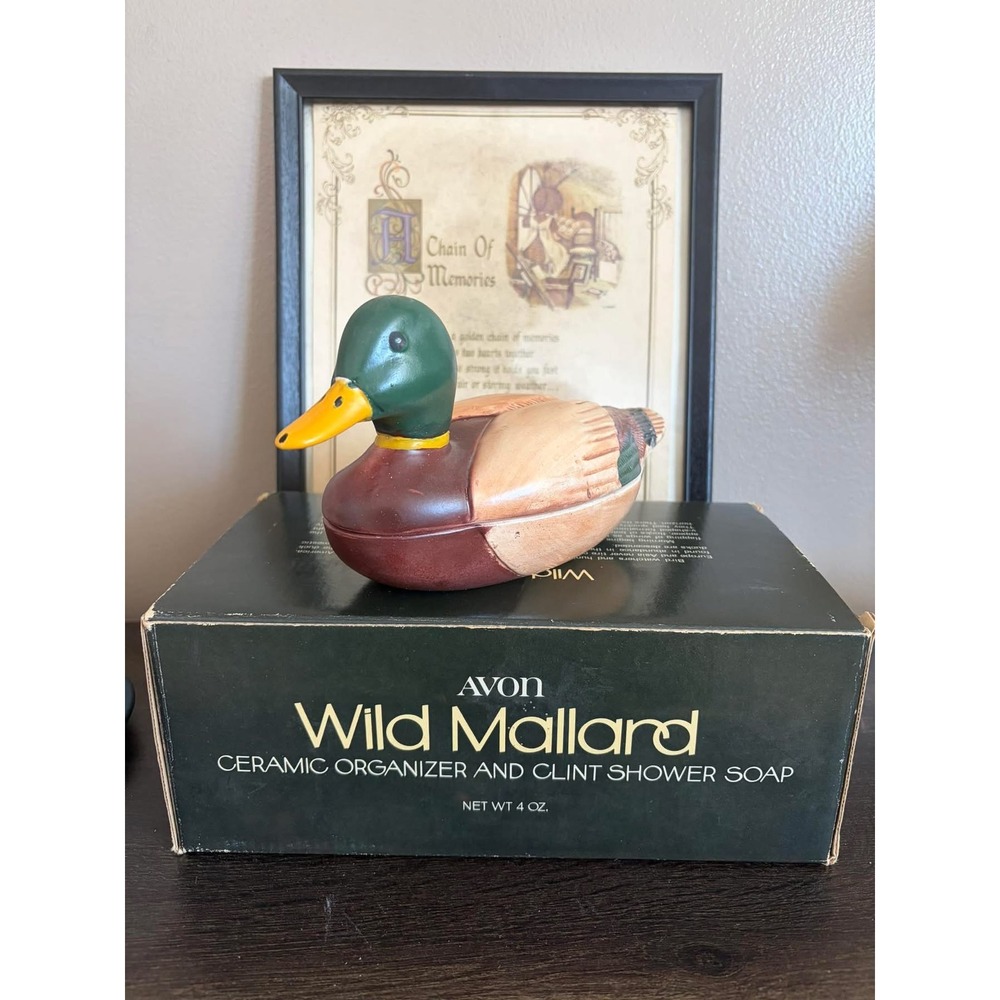 Vintage Avon Wild Mallard Ceramic Organizer Trinket Dish Duck Decoy Figurine